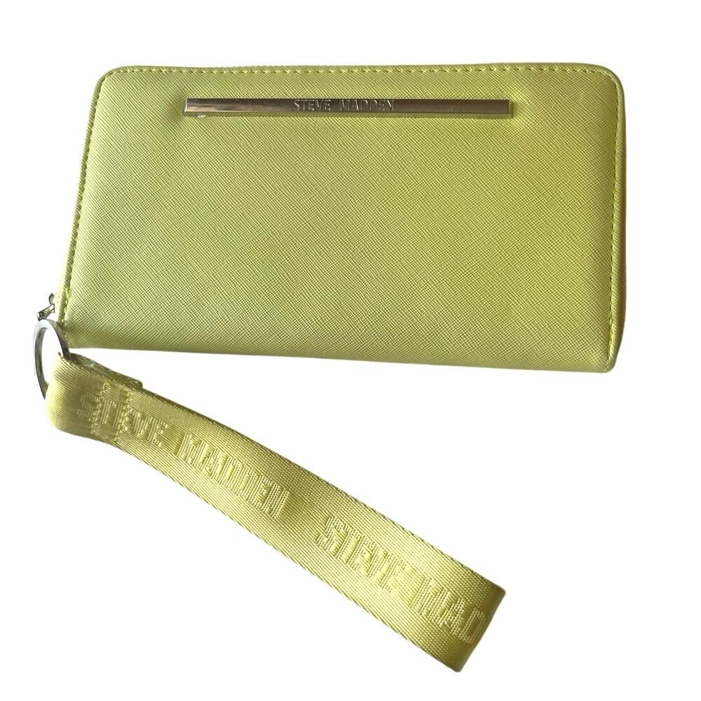 Steve Madden Clutch Wallet, Zip Closure Wristlet, Bright Yellow, Black Lined